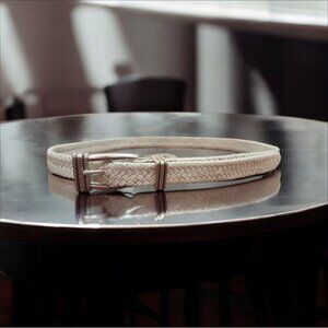 Talbots Women's White Woven Belt Size M Braided Leather Silver Buckle